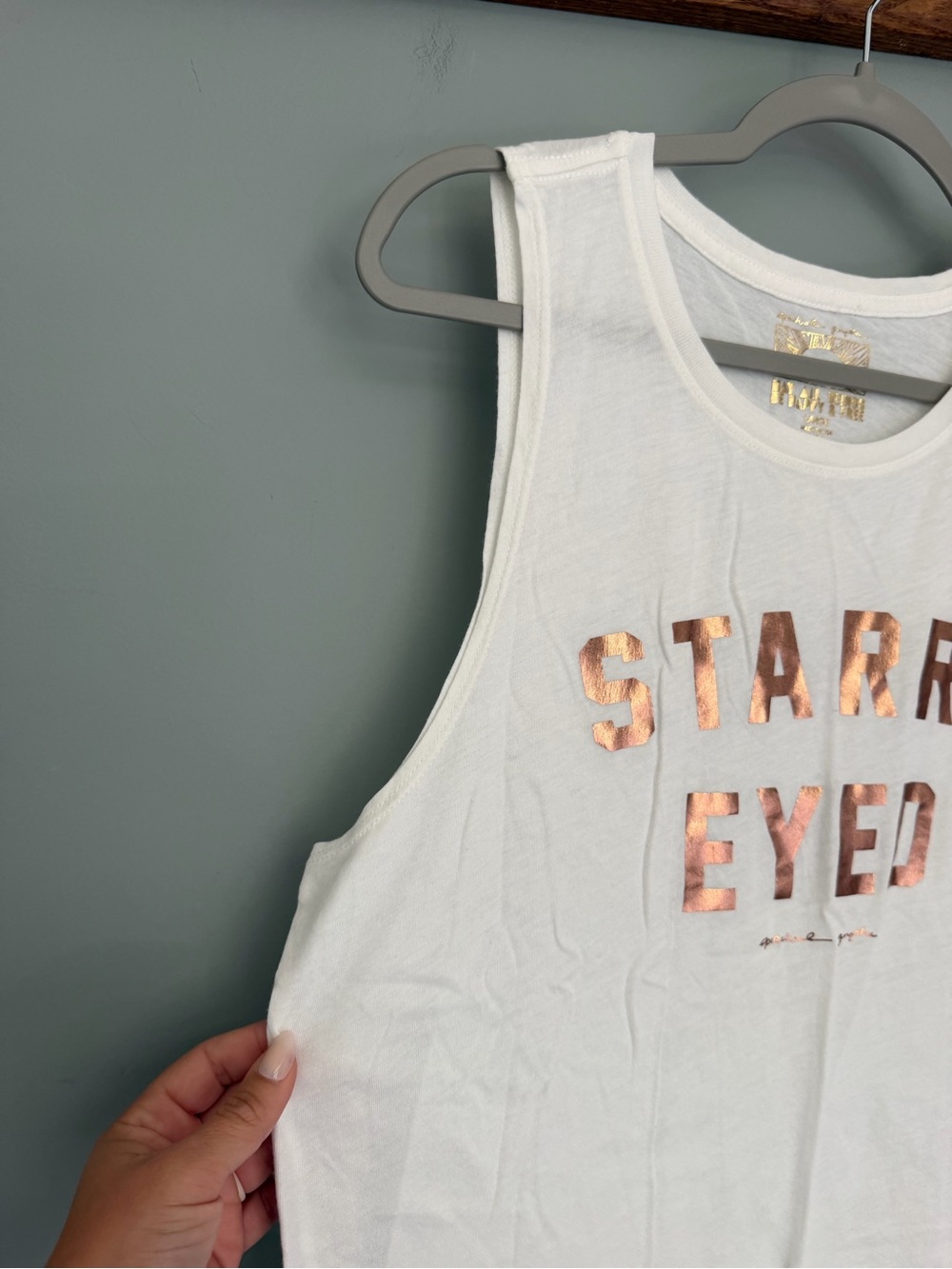 Spiritual Gangster "Starry Eyed" White Rose Gold Graphic Muscle Tank Top - Picture 4 of 15